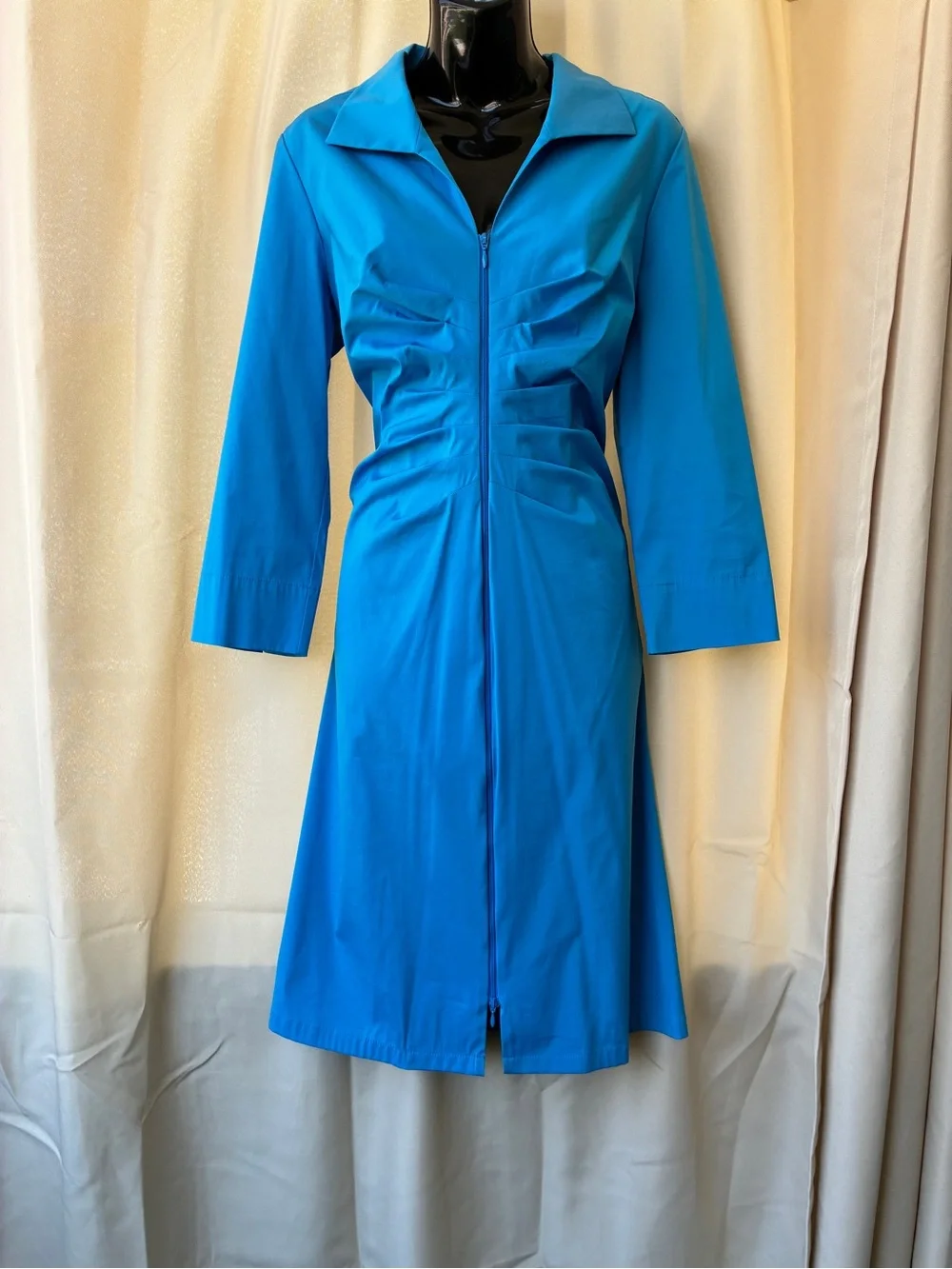Lafayette 148 Size 10 Full Zip Teal Blue Midi Shirt Dress - Picture 1 of 12